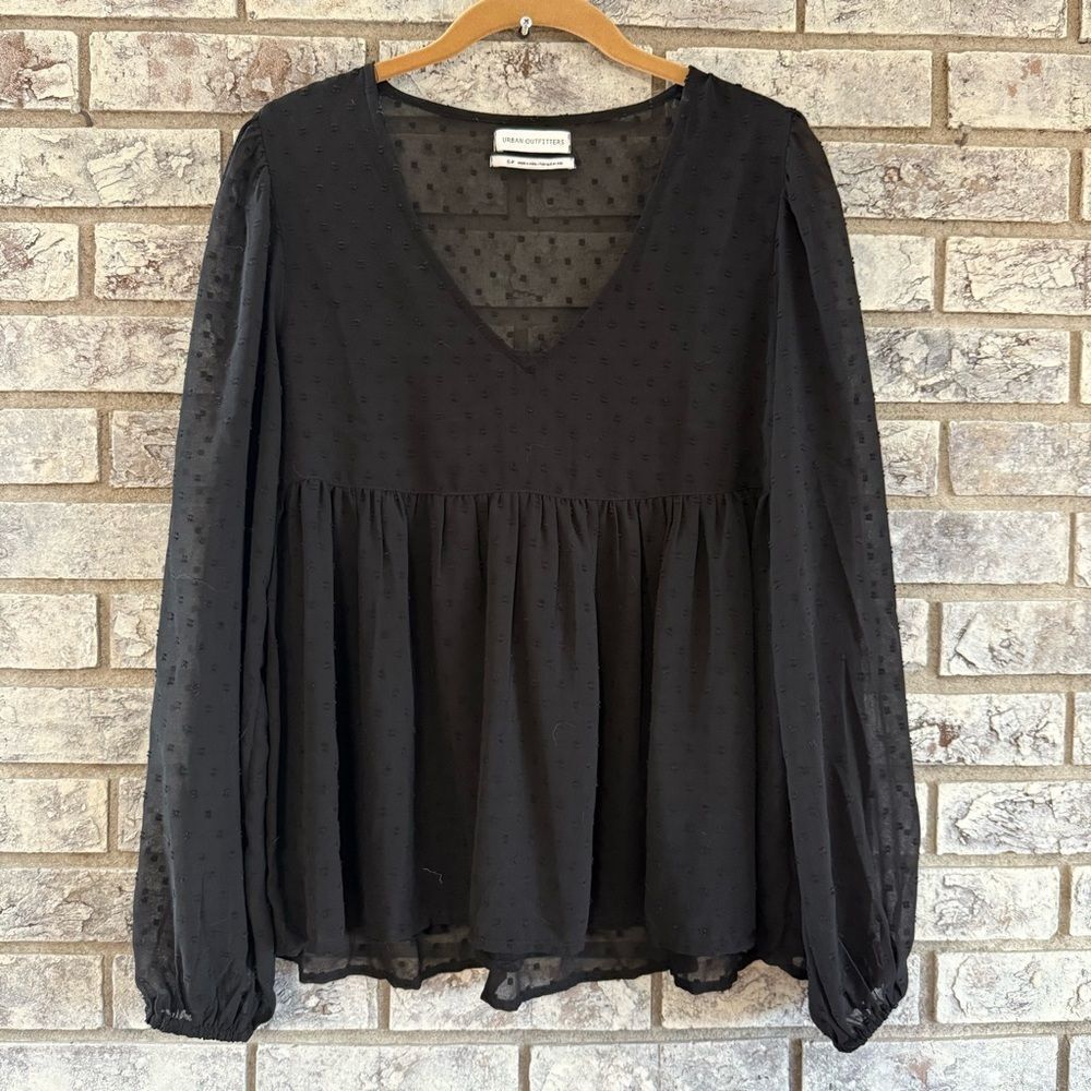 Urban Outfitters Black Dot Balloon Sleeves Peplum Top Size Small